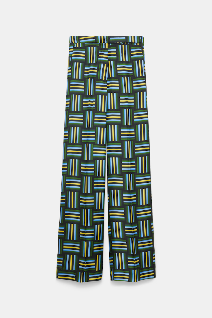 Dorothee Schumacher Hose aus Seidentwill mit Signature-Print weave mix blue-green