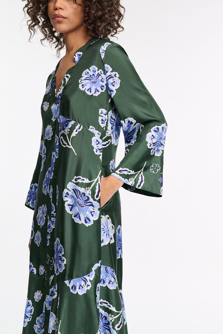 BIG GARDEN dress Dorothee Schumacher Midikleid aus bedrucktem Seidentwill Big Garden green