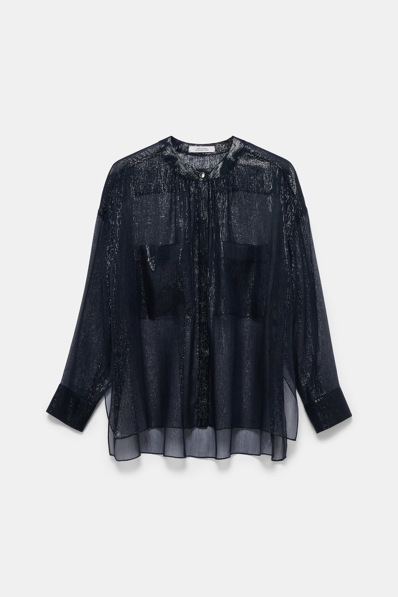 Dorothee Schumacher Boxy silk lamé chiffon blouse with pockets dark navy