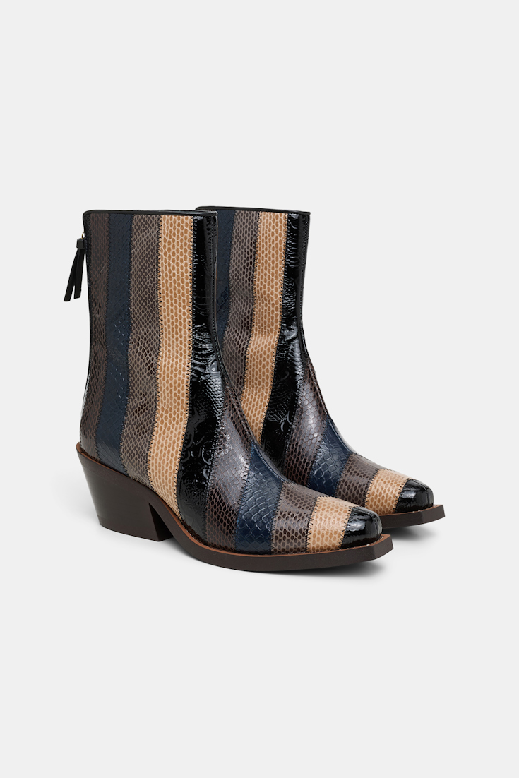 Dorothee Schumacher Patchwork striped Western-style Chelsea boots beige brown patch