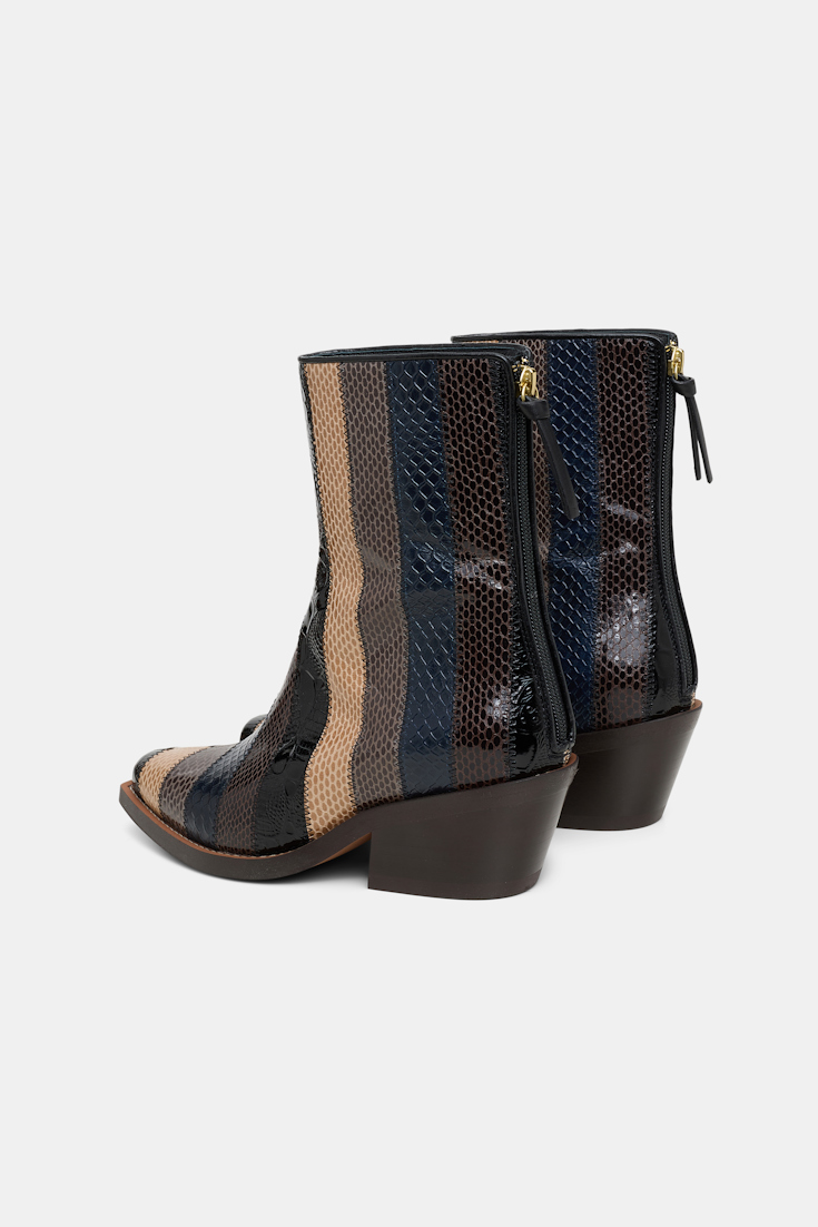 Dorothee Schumacher Patchwork striped Western-style Chelsea boots beige brown patch
