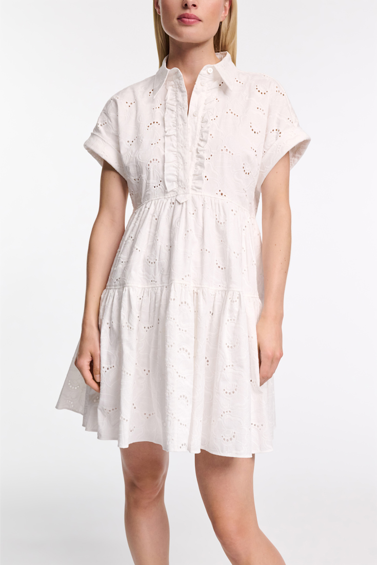 Dorothee Schumacher Short dress made from broderie anglaise with ruffle details pure white