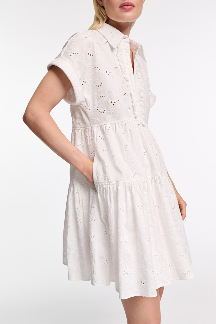 Dorothee Schumacher Short dress made from broderie anglaise with ruffle details pure white
