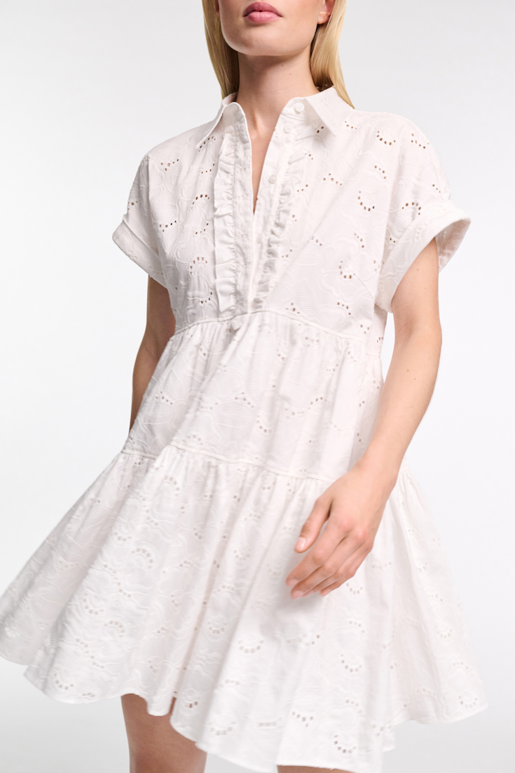 Dorothee Schumacher Short dress made from broderie anglaise with ruffle details pure white