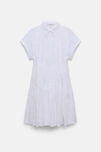 Dorothee Schumacher Kurzes Kleid aus Broderie Anglaise mit Rüschen-Details pure white