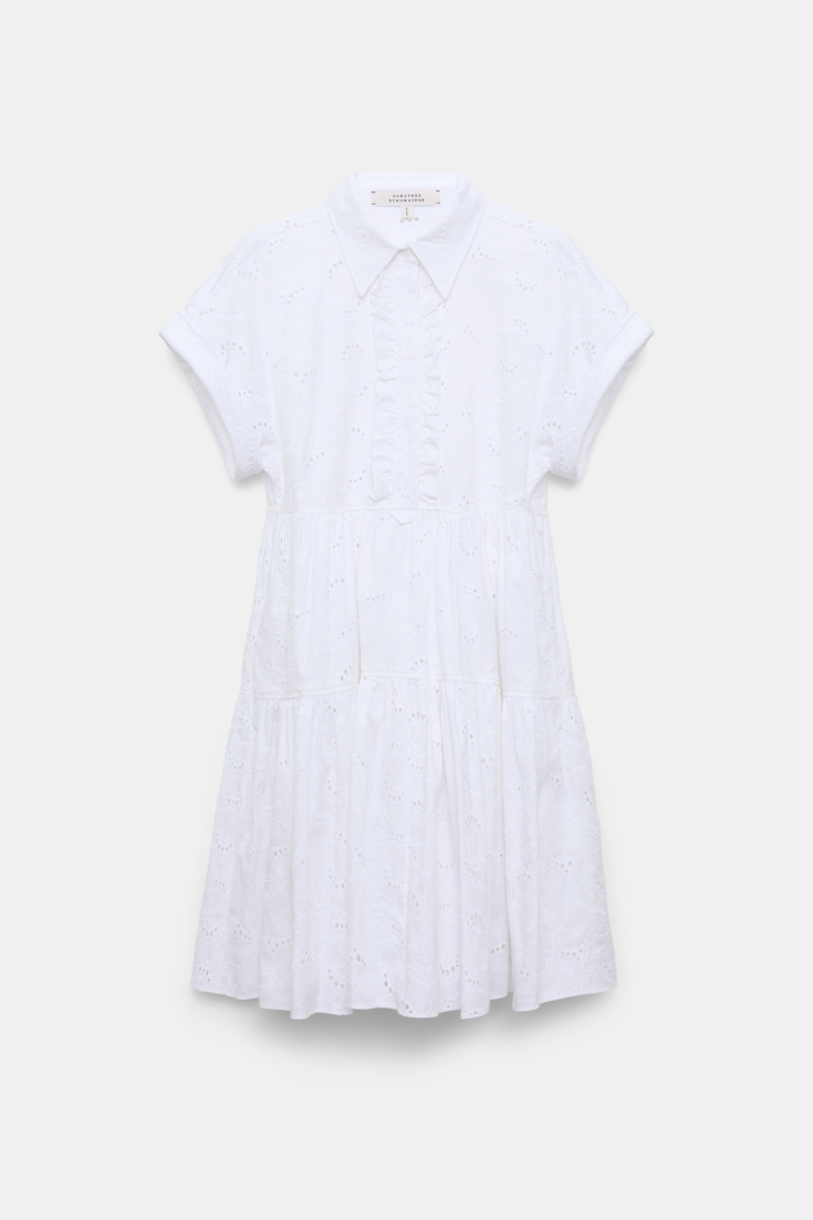 Dorothee Schumacher Short dress made from broderie anglaise with ruffle details pure white