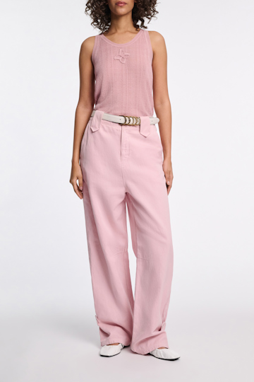 Dorothee Schumacher Linen blend ribbed tank top with D-rose embroidery milky rose