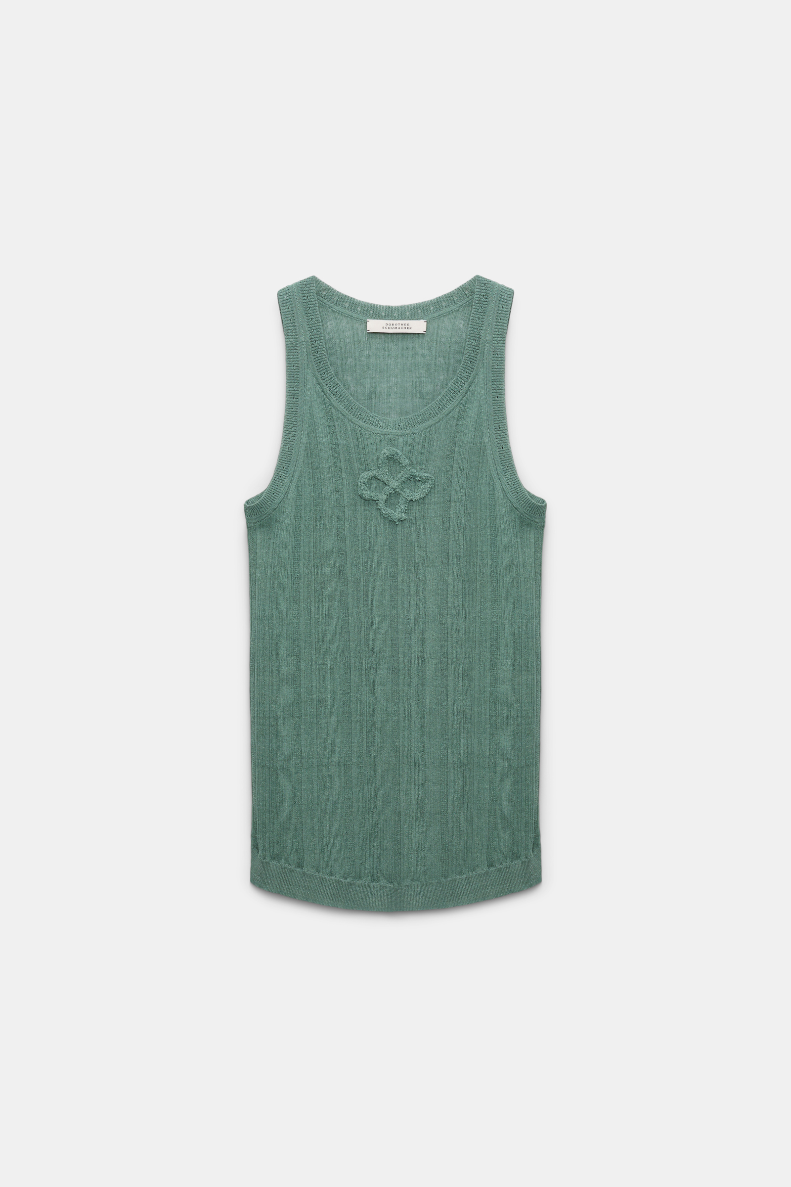 Dorothee Schumacher Linen blend ribbed tank top with D-rose embroidery jade