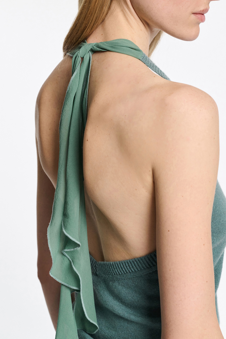 Dorothee Schumacher Halterneck-Top aus Merino und Kaschmir eucalyptus