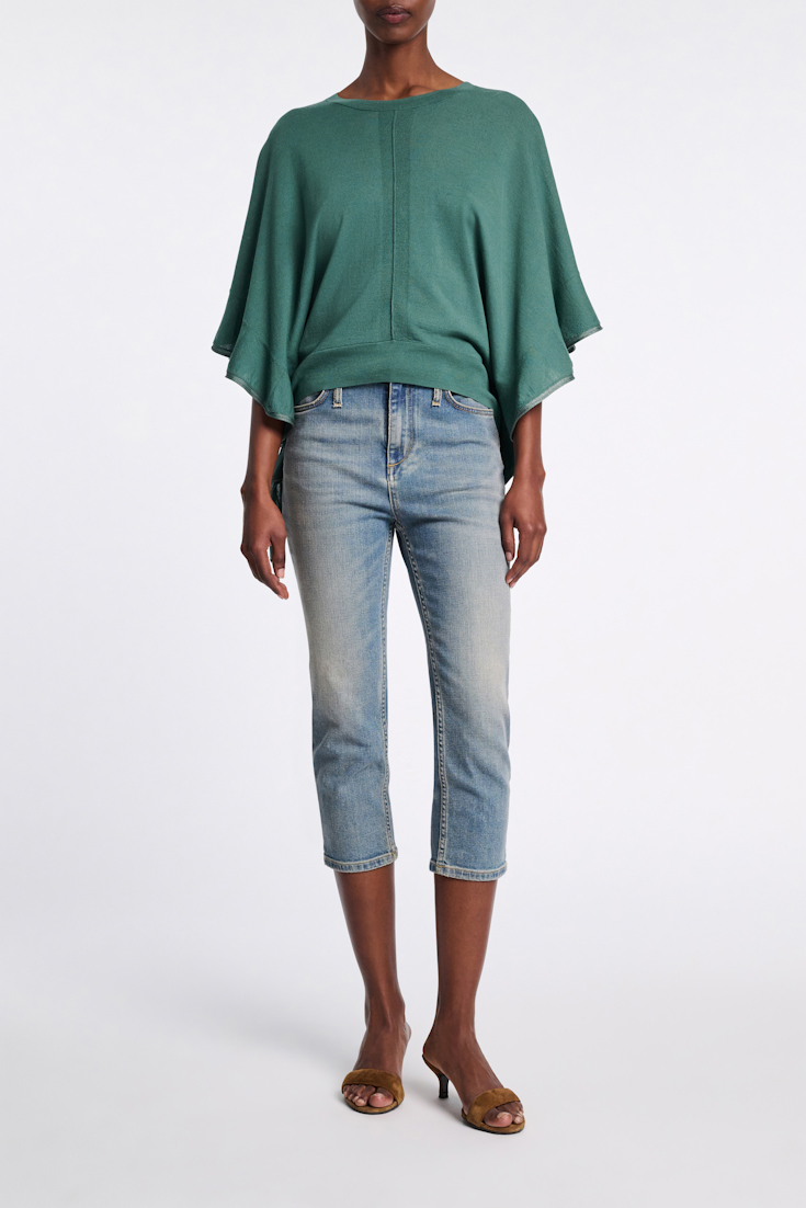 Dorothee Schumacher Knit top with draped flounce sleeves jade