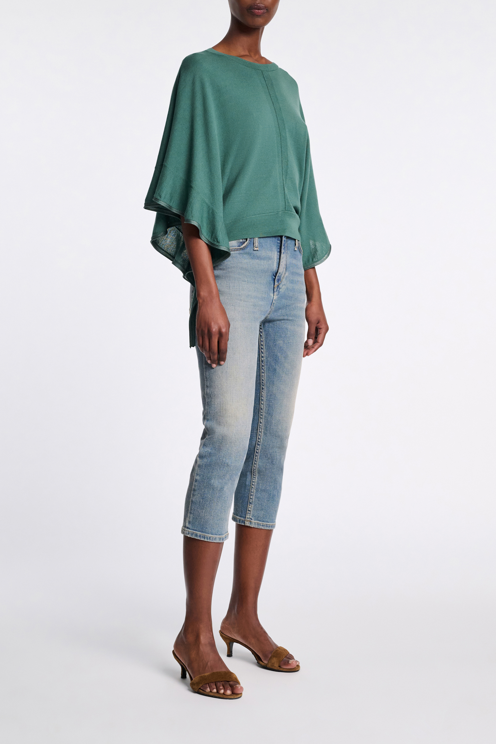 Dorothee Schumacher Knit top with draped flounce sleeves jade
