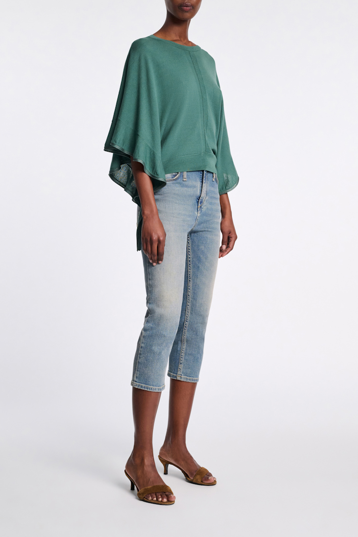 Dorothee Schumacher Knit top with draped flounce sleeves jade