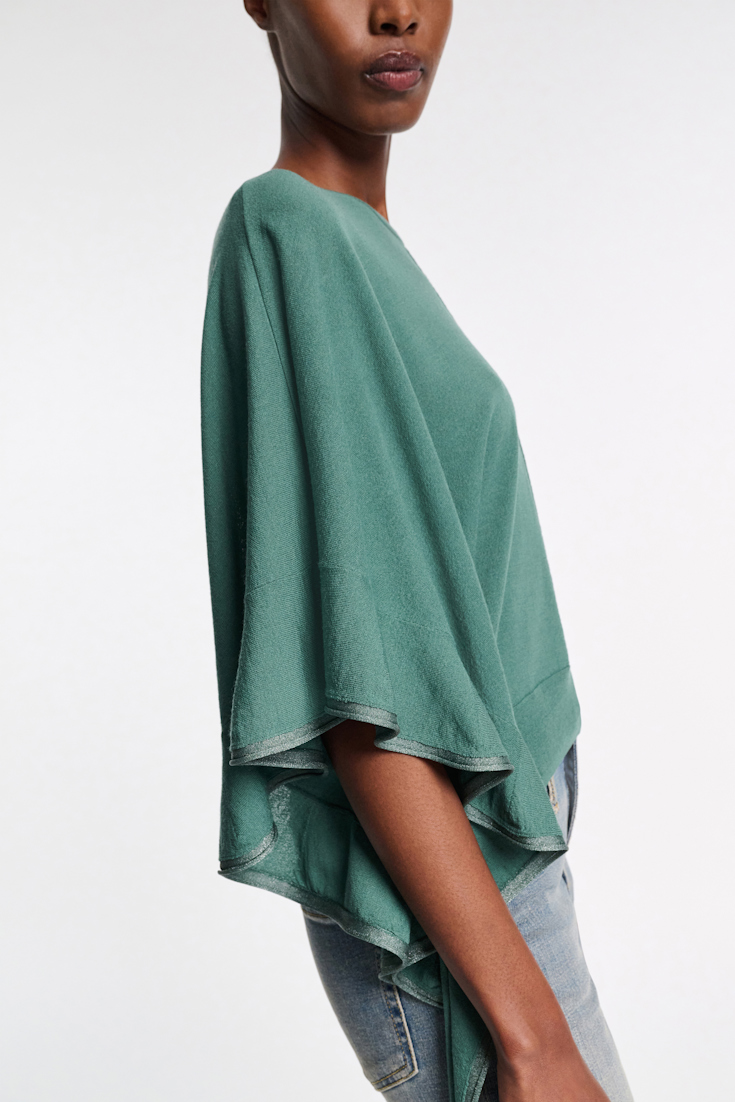 Dorothee Schumacher Knit top with draped flounce sleeves jade