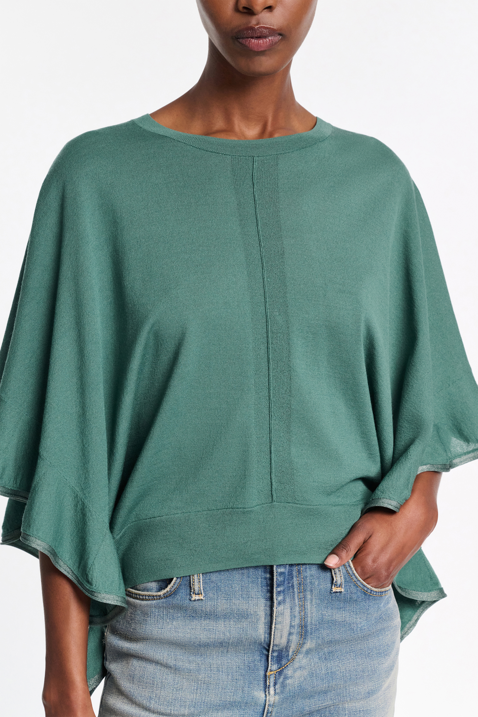 Dorothee Schumacher Knit top with draped flounce sleeves jade