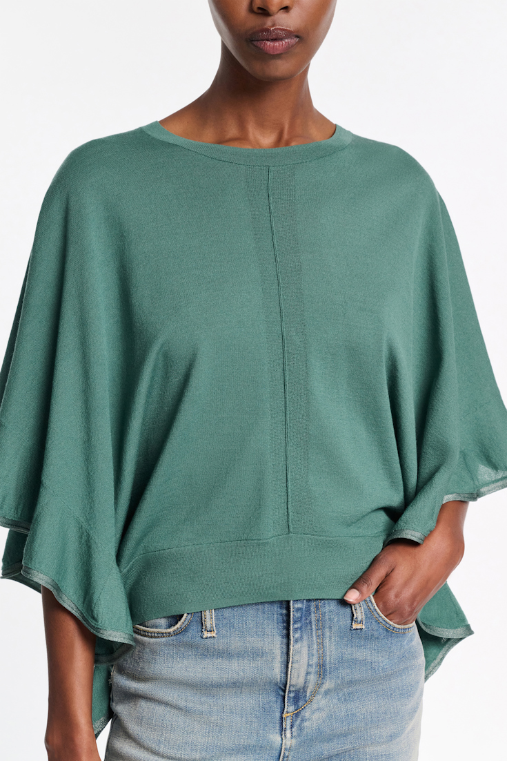 Dorothee Schumacher Knit top with draped flounce sleeves jade