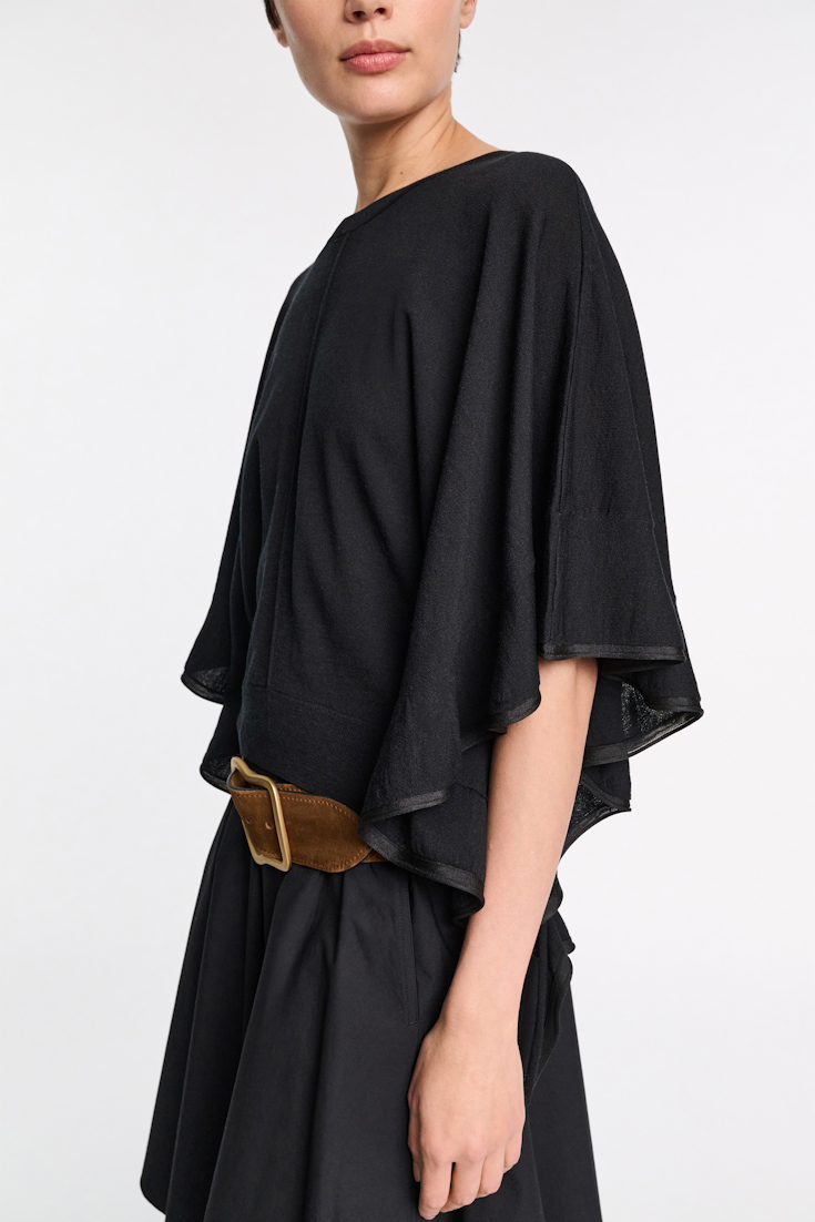 Dorothee Schumacher Rundhalspullover mit seitlichen Volants pure black