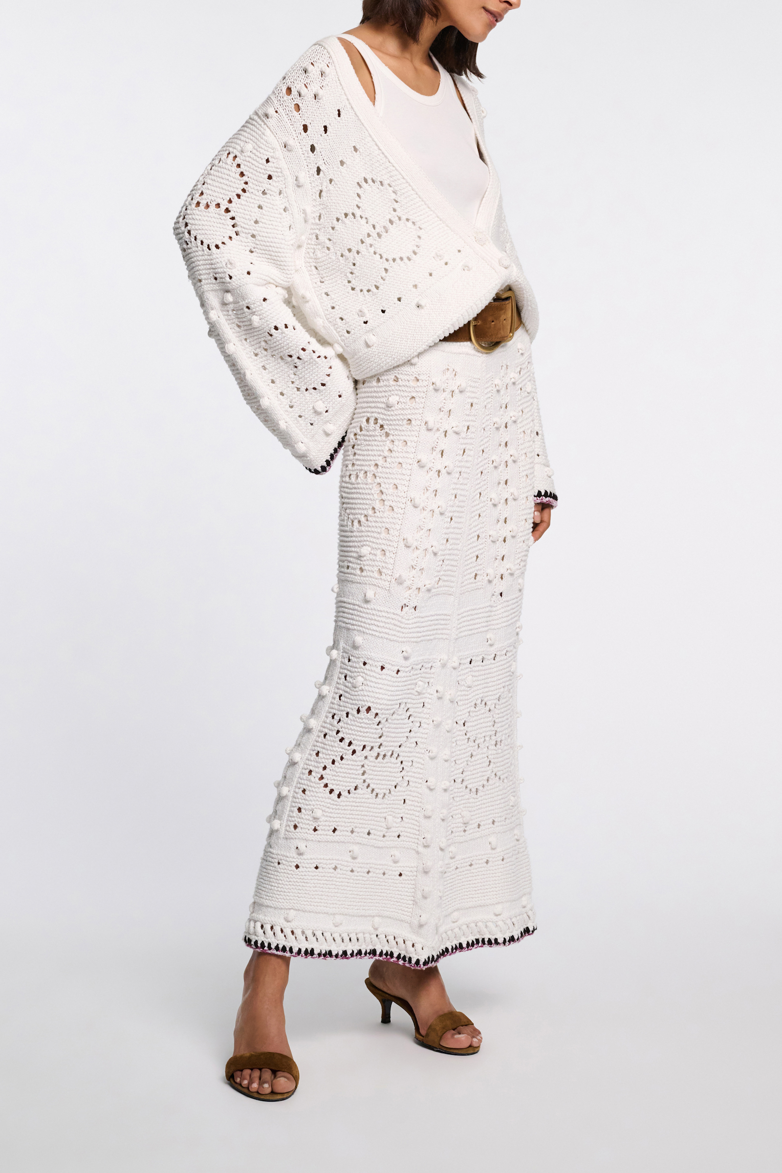 Dorothee Schumacher V-neck cardigan with crochet trim pure white