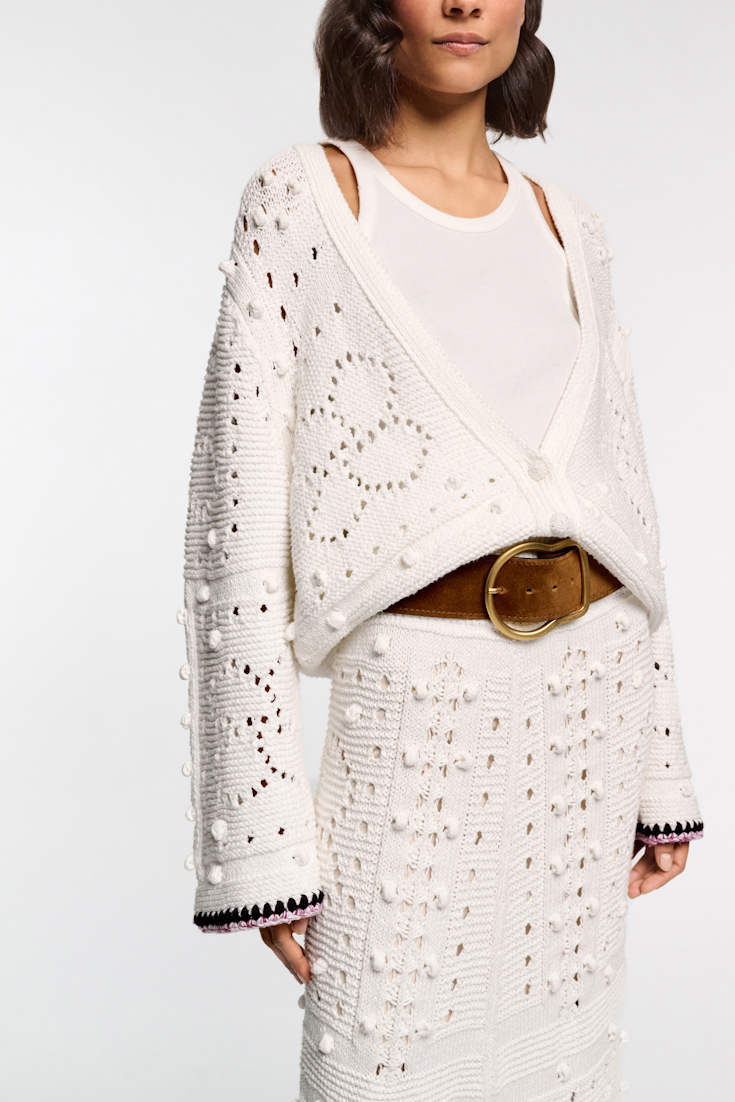 Dorothee Schumacher V-neck cardigan with crochet trim pure white