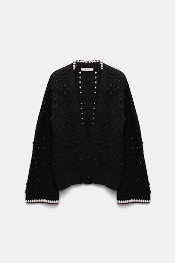 Dorothee Schumacher V-neck cardigan with crochet trim pure black