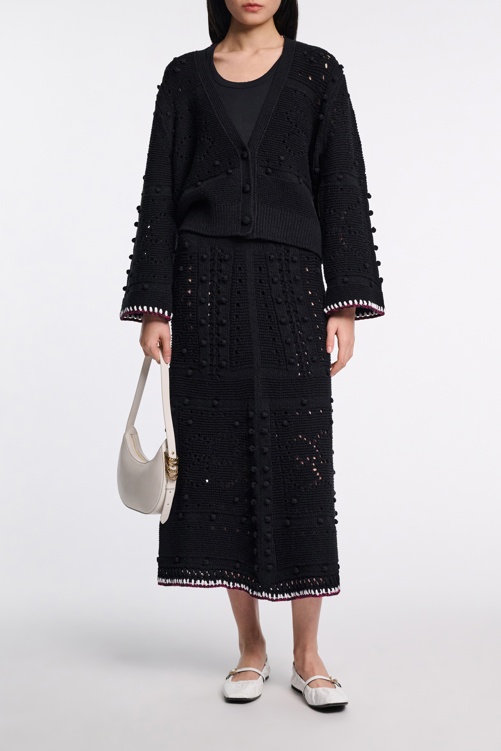 Dorothee Schumacher V-neck cardigan with crochet trim pure black