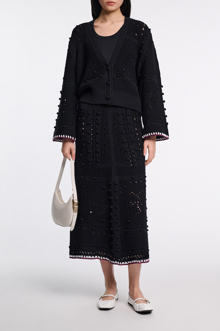 Dorothee Schumacher V-neck cardigan with crochet trim pure black
