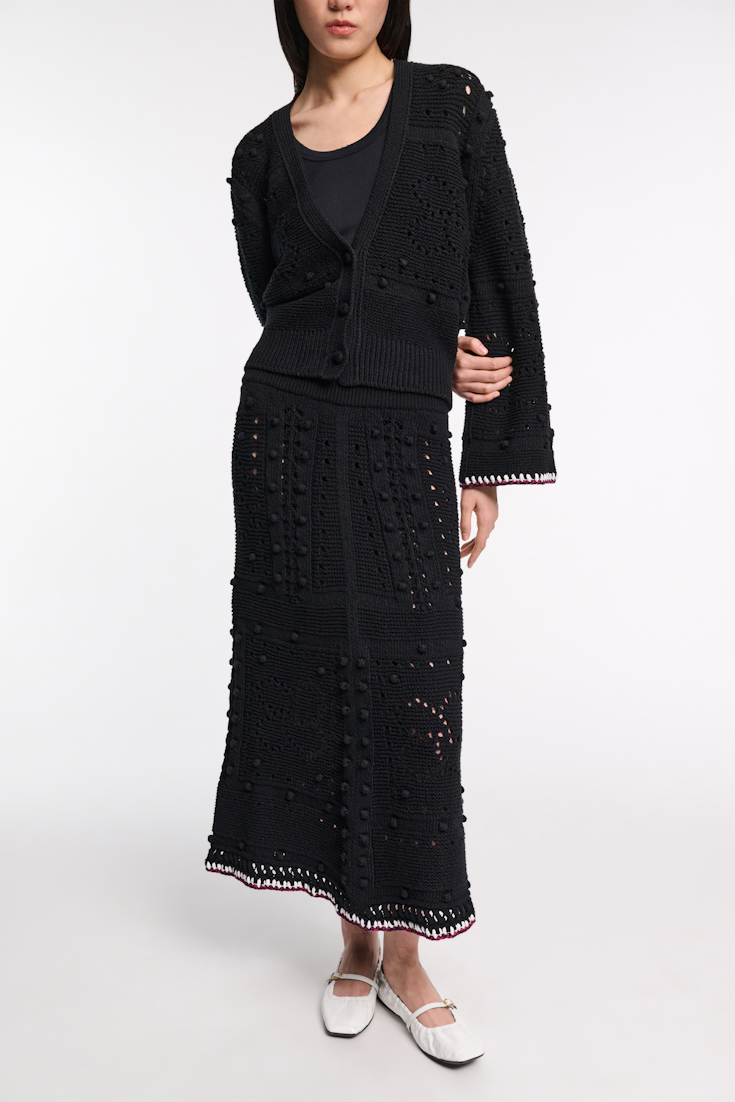 Dorothee Schumacher V-neck cardigan with crochet trim pure black