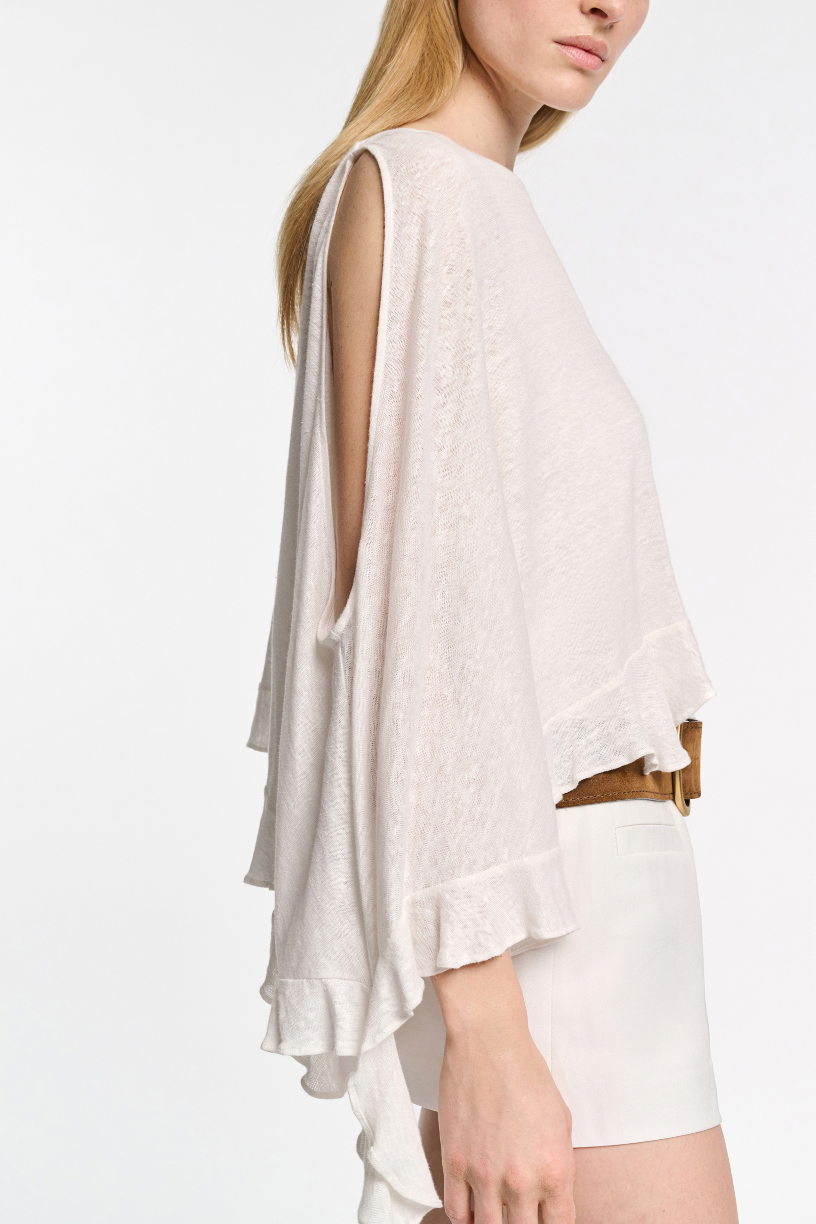 Dorothee Schumacher Hemp tank top with ruffles camellia white