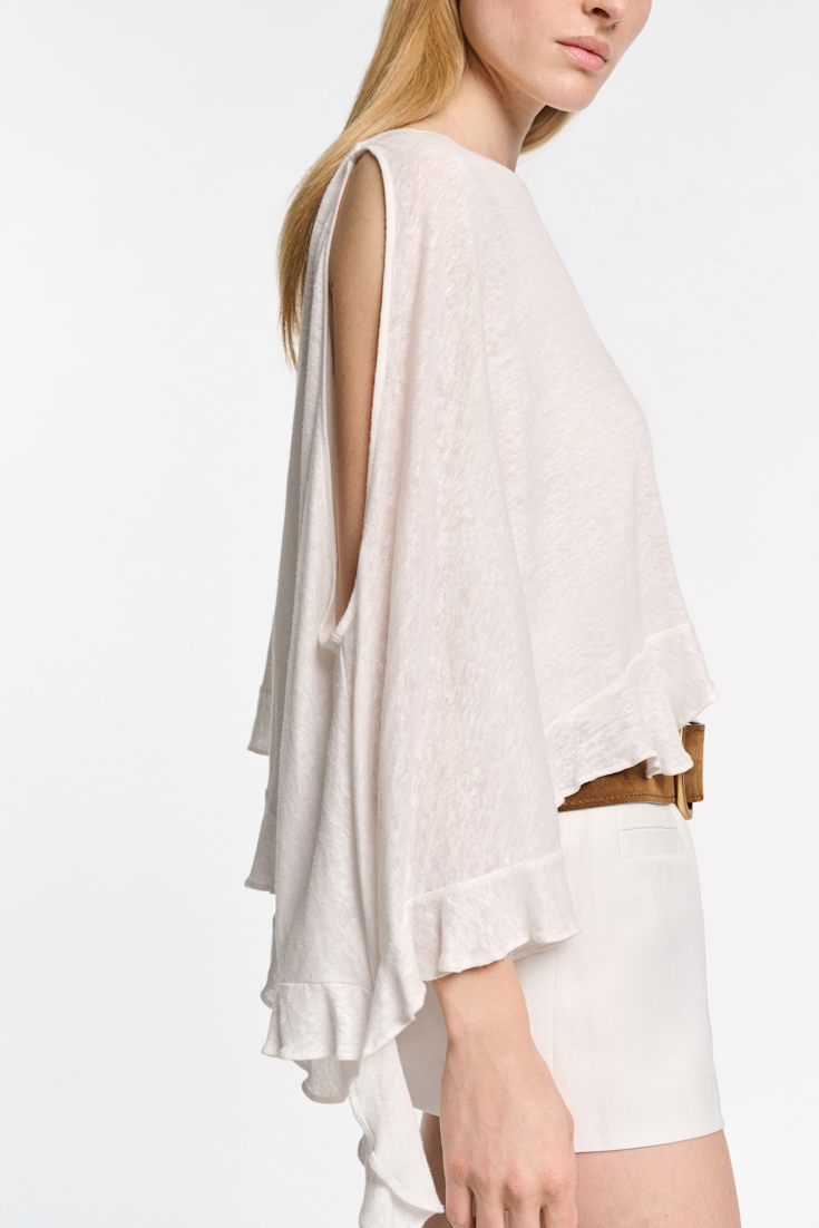 Dorothee Schumacher Hemp tank top with ruffles camellia white