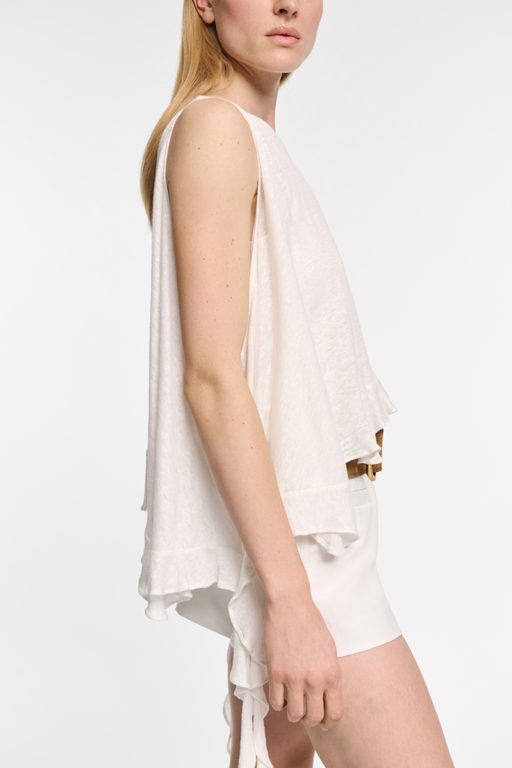 Dorothee Schumacher Hemp tank top with ruffles camellia white