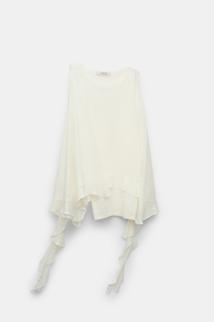 Dorothee Schumacher Hemp tank top with ruffles camellia white