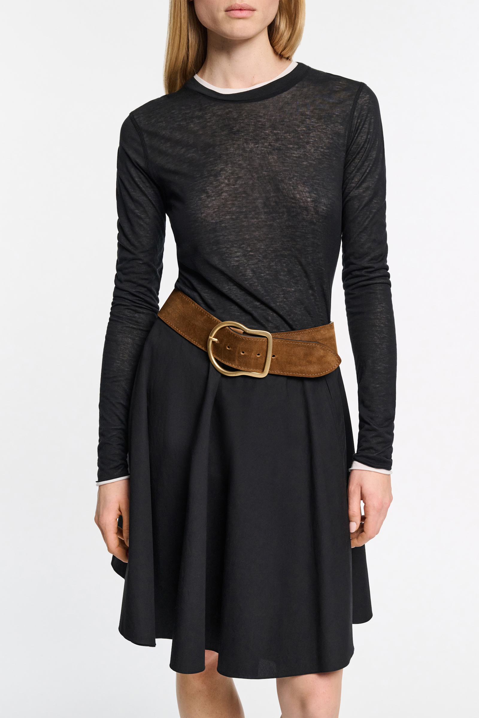Dorothee Schumacher Slightly see-through T-shirt with extra long sleeves pure black