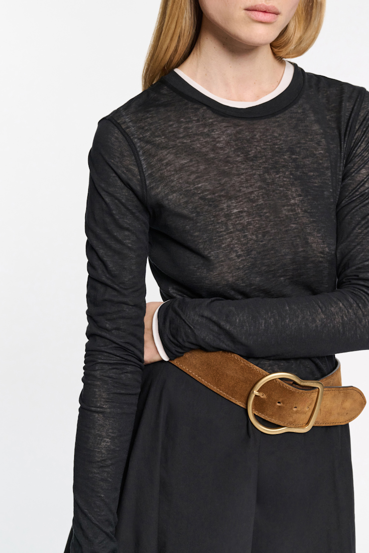 Dorothee Schumacher Slightly see-through T-shirt with extra long sleeves pure black
