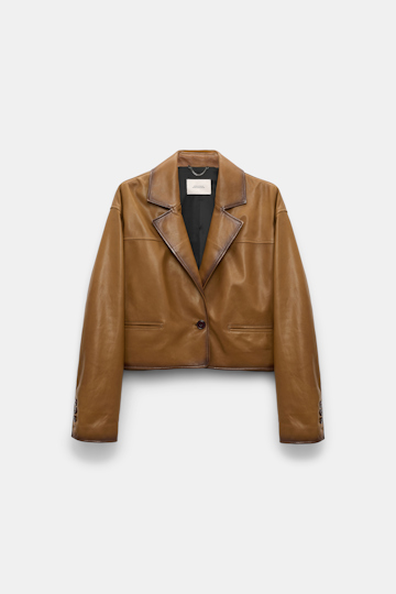 Dorothee Schumacher Verkürzter Blazer aus Lammleder tobacco