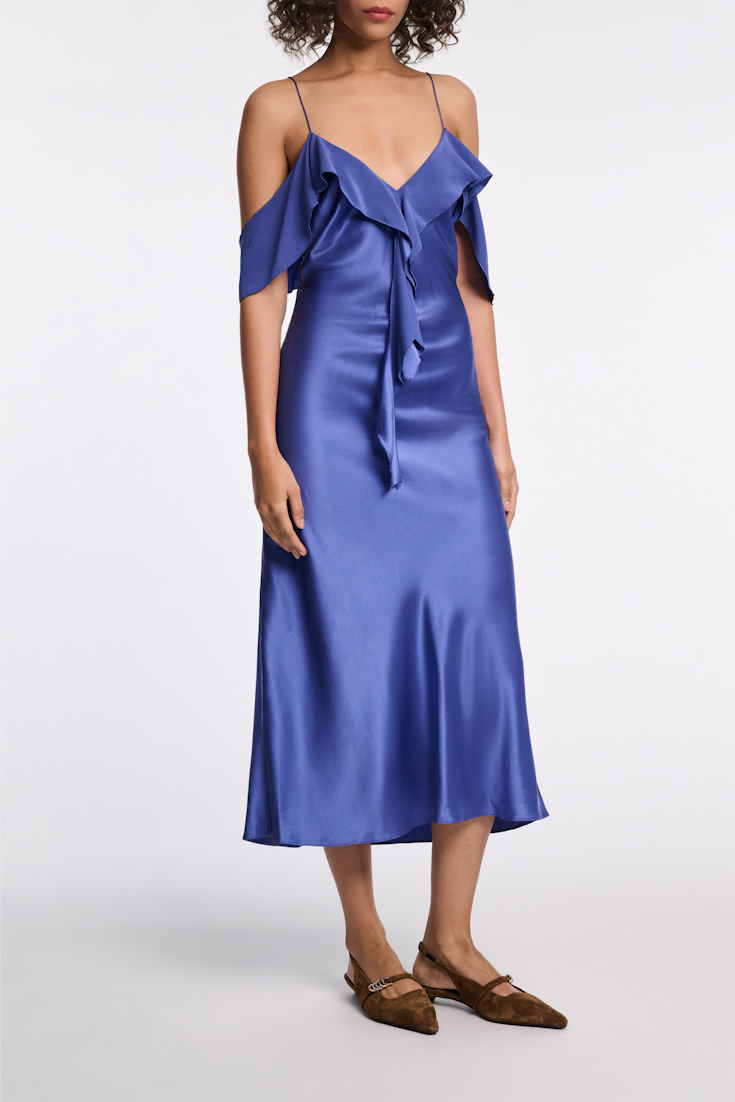 Dorothee Schumacher Midi Kleid aus Seiden-Satin milky cornflower