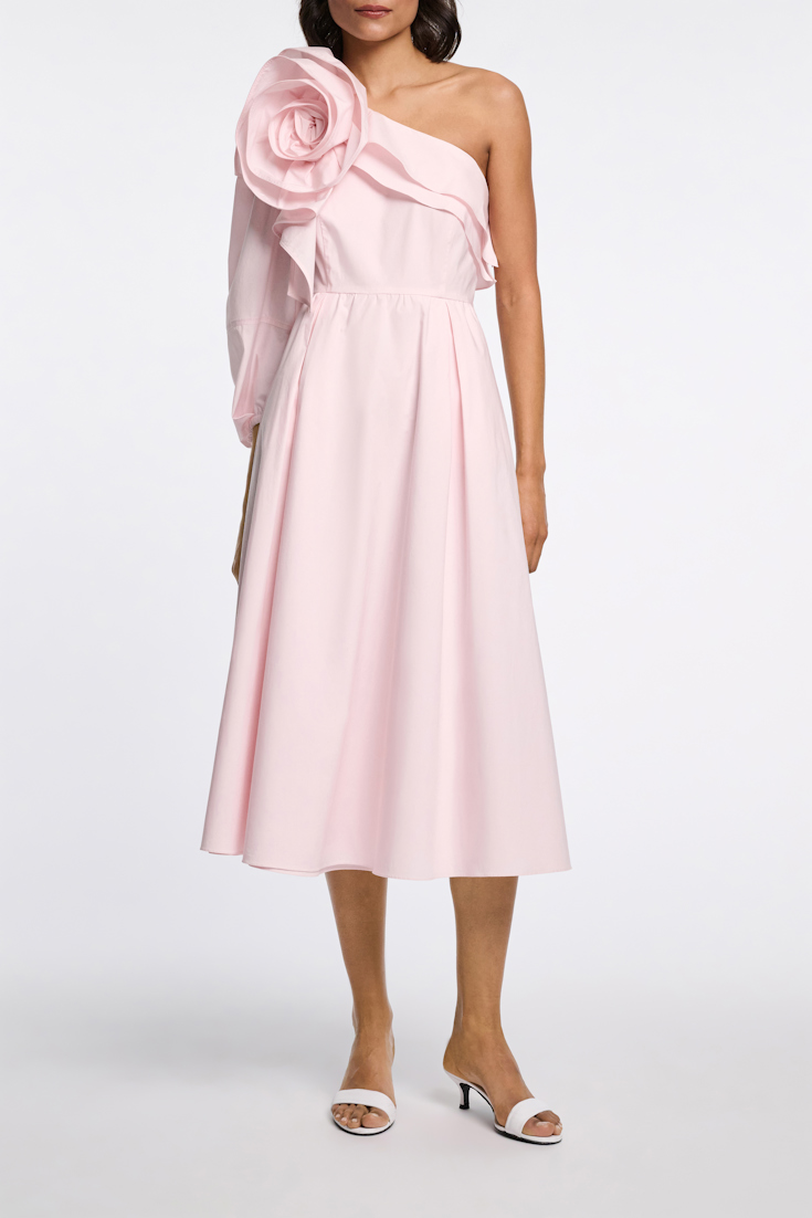 Dorothee Schumacher Asymmetrisches Midi-Kleid mit Maxi-Blumenbrosche light rose