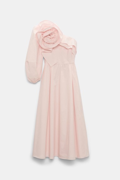 Dorothee Schumacher Asymmetrisches Midi-Kleid mit Maxi-Blumenbrosche light rose