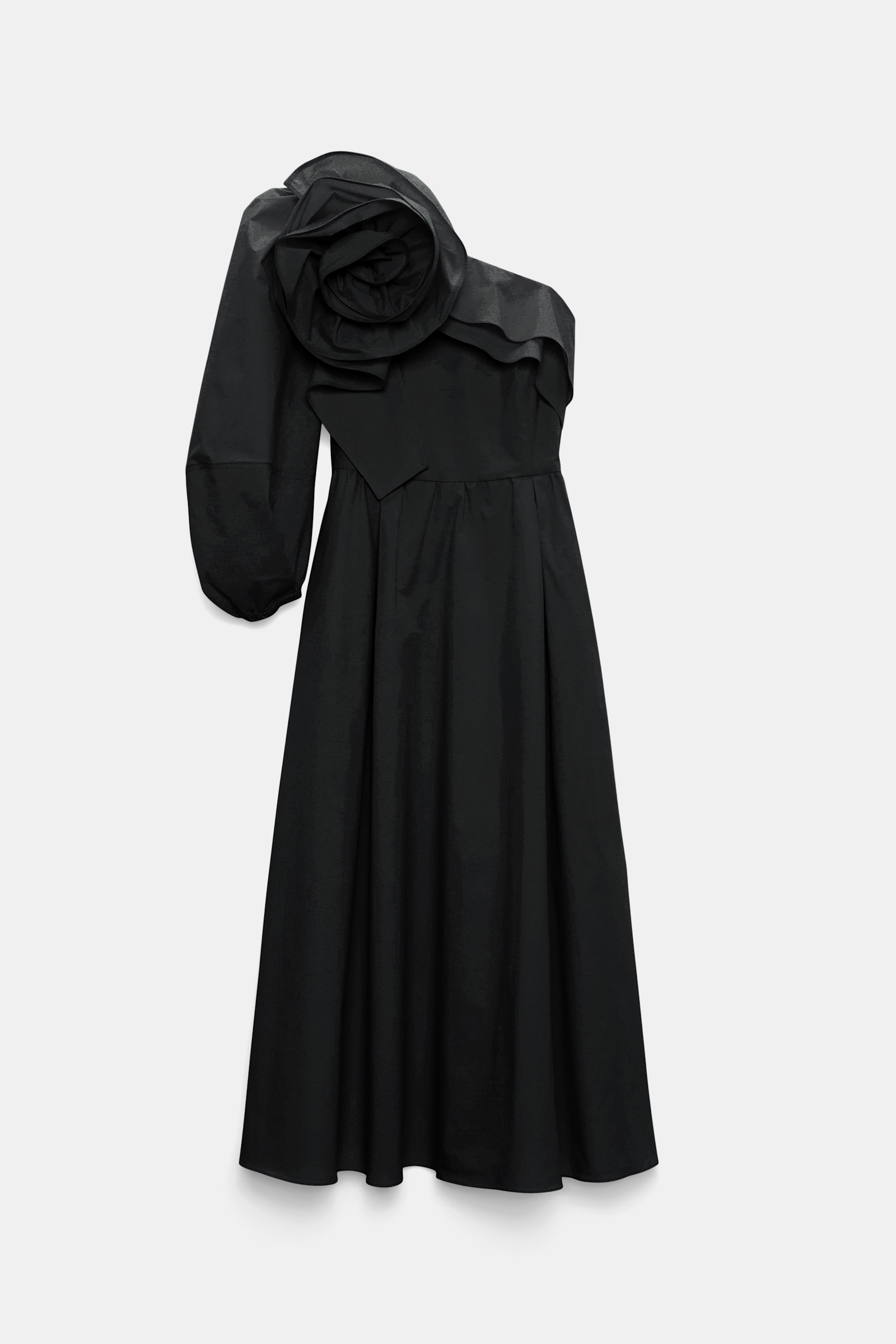 Dorothee Schumacher Asymmetrisches Midi-Kleid mit Maxi-Blumenbrosche pure black