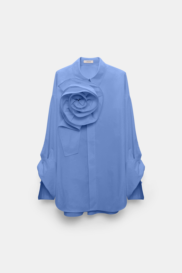 Dorothee Schumacher Bluse mit Maxi-Blumenbrosche azure blue