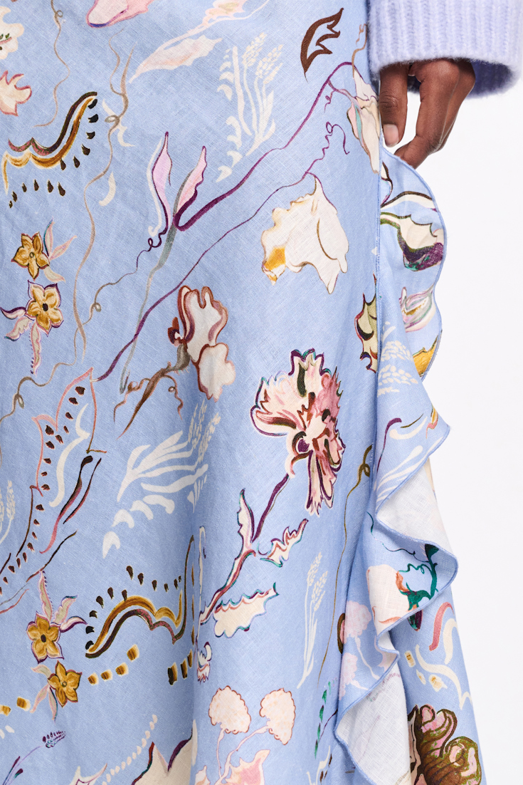 Dorothee Schumacher Printed linen bias cut maxi skirt wicked flower blue