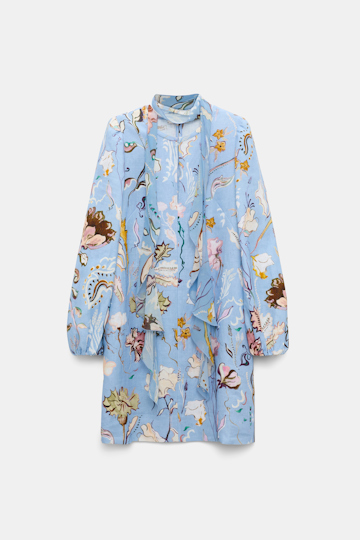 Dorothee Schumacher Shift Kleid aus Leinen mit Signature-Print wicked flower blue