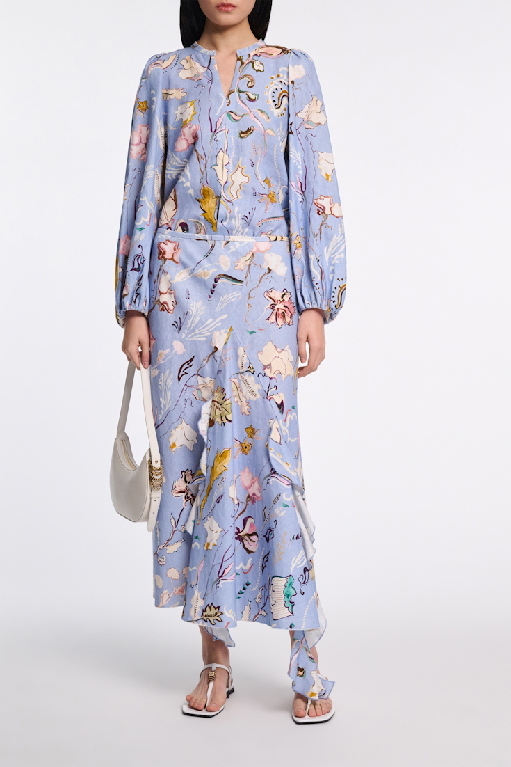 Dorothee Schumacher Printed linen slim cut blouse wicked flower blue