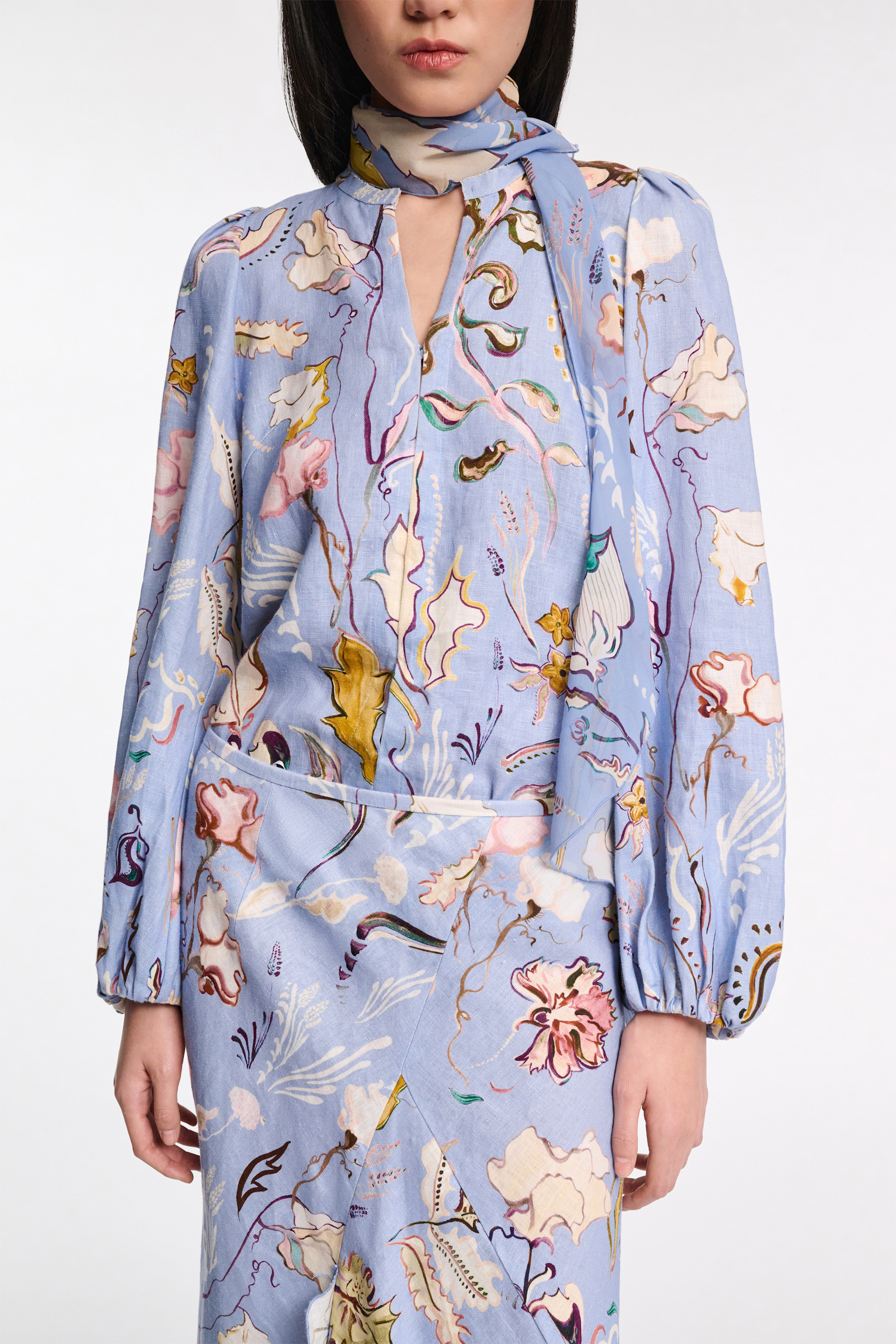 Dorothee Schumacher Printed linen slim cut blouse wicked flower blue