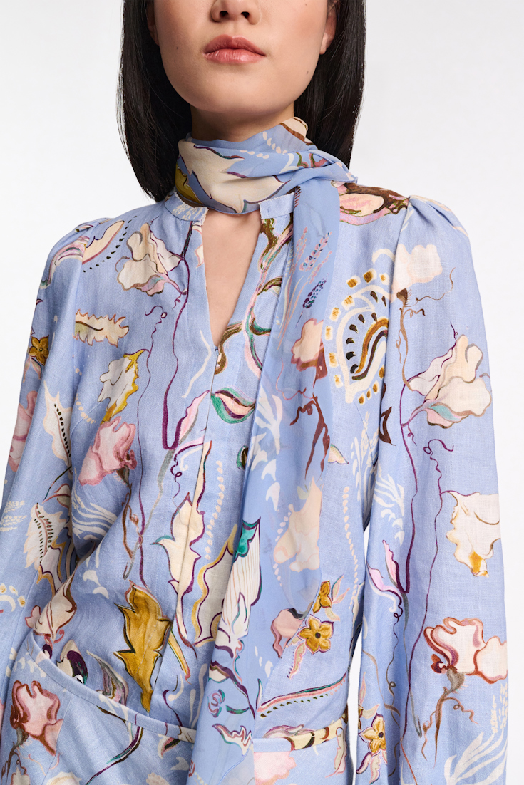 Dorothee Schumacher Printed linen slim cut blouse wicked flower blue