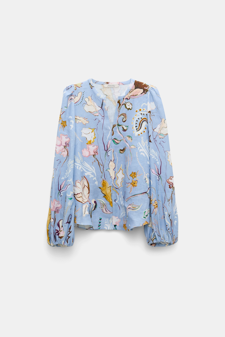 Dorothee Schumacher Printed linen slim cut blouse wicked flower blue