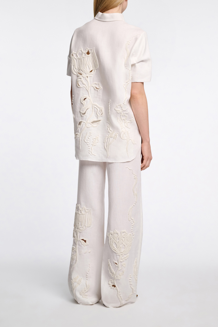 Dorothee Schumacher Hose aus besticktem Leinen camellia white