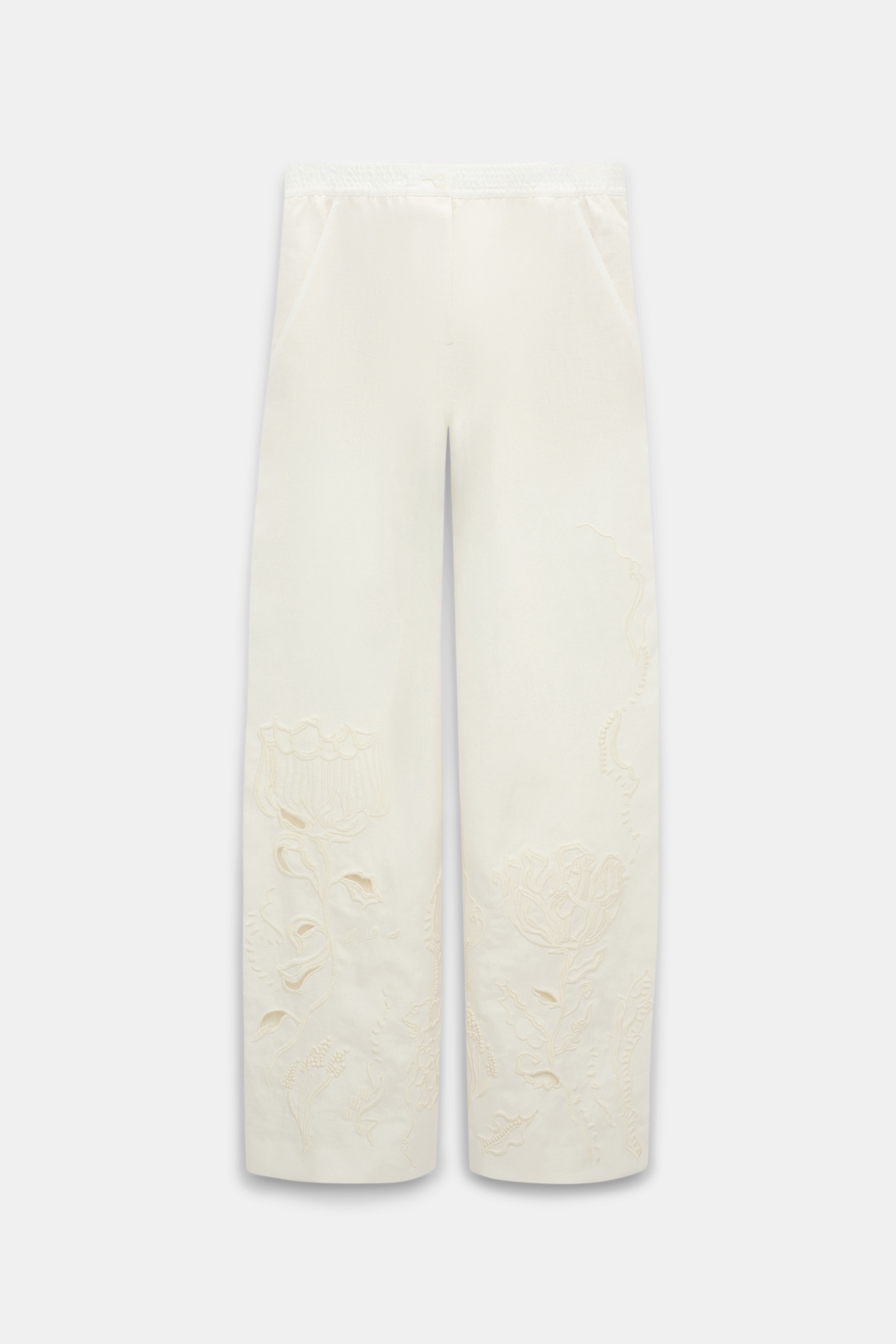 Dorothee Schumacher Hose aus besticktem Leinen camellia white