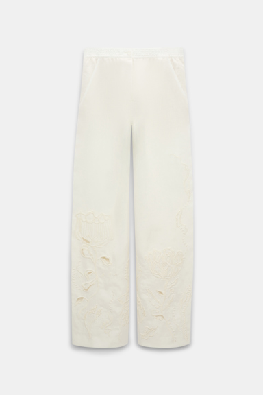 Dorothee Schumacher Hose aus besticktem Leinen camellia white