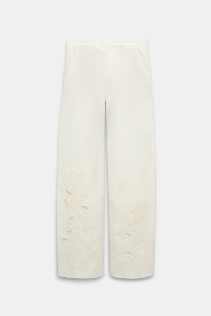 Dorothee Schumacher Hose aus besticktem Leinen camellia white