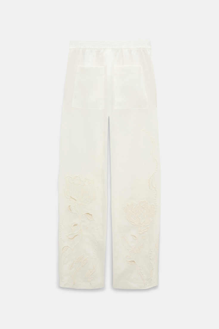 Dorothee Schumacher Hose aus besticktem Leinen camellia white