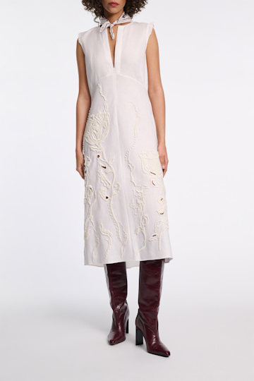 Dorothee Schumacher Armelloses Midi-Kleid aus besticktem Leinen camellia white